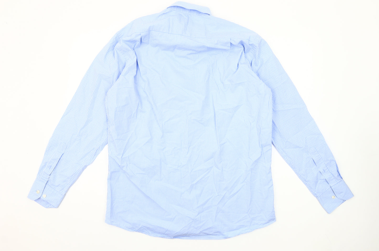 Dunnes Stores Men's Blue Check Regular Fit 16in Collar Cotton Dress Shirt