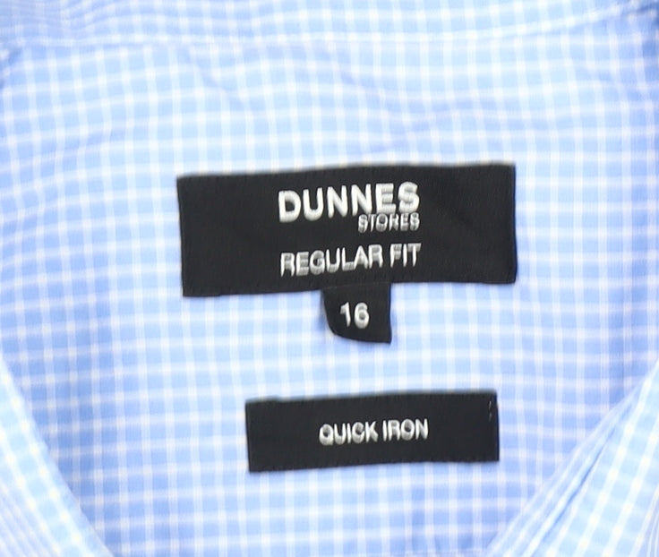 Dunnes Stores Men's Blue Check Regular Fit 16in Collar Cotton Dress Shirt