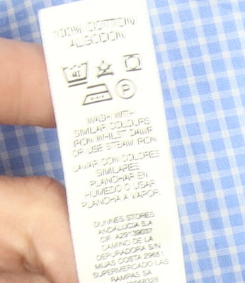 Dunnes Stores Men's Blue Check Regular Fit 16in Collar Cotton Dress Shirt