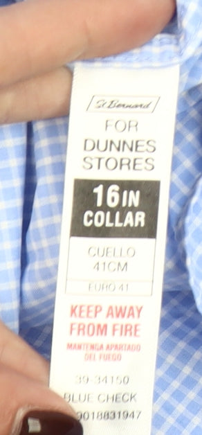 Dunnes Stores Men's Blue Check Regular Fit 16in Collar Cotton Dress Shirt
