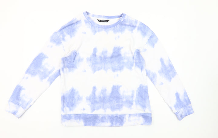 Dunnes Women Blue Tie-Dye Crew Neck Pullover Sweatshirt XS