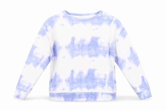 Front view of Dunnes Women Blue Tie-Dye Crew Neck Pullover Sweatshirt XS