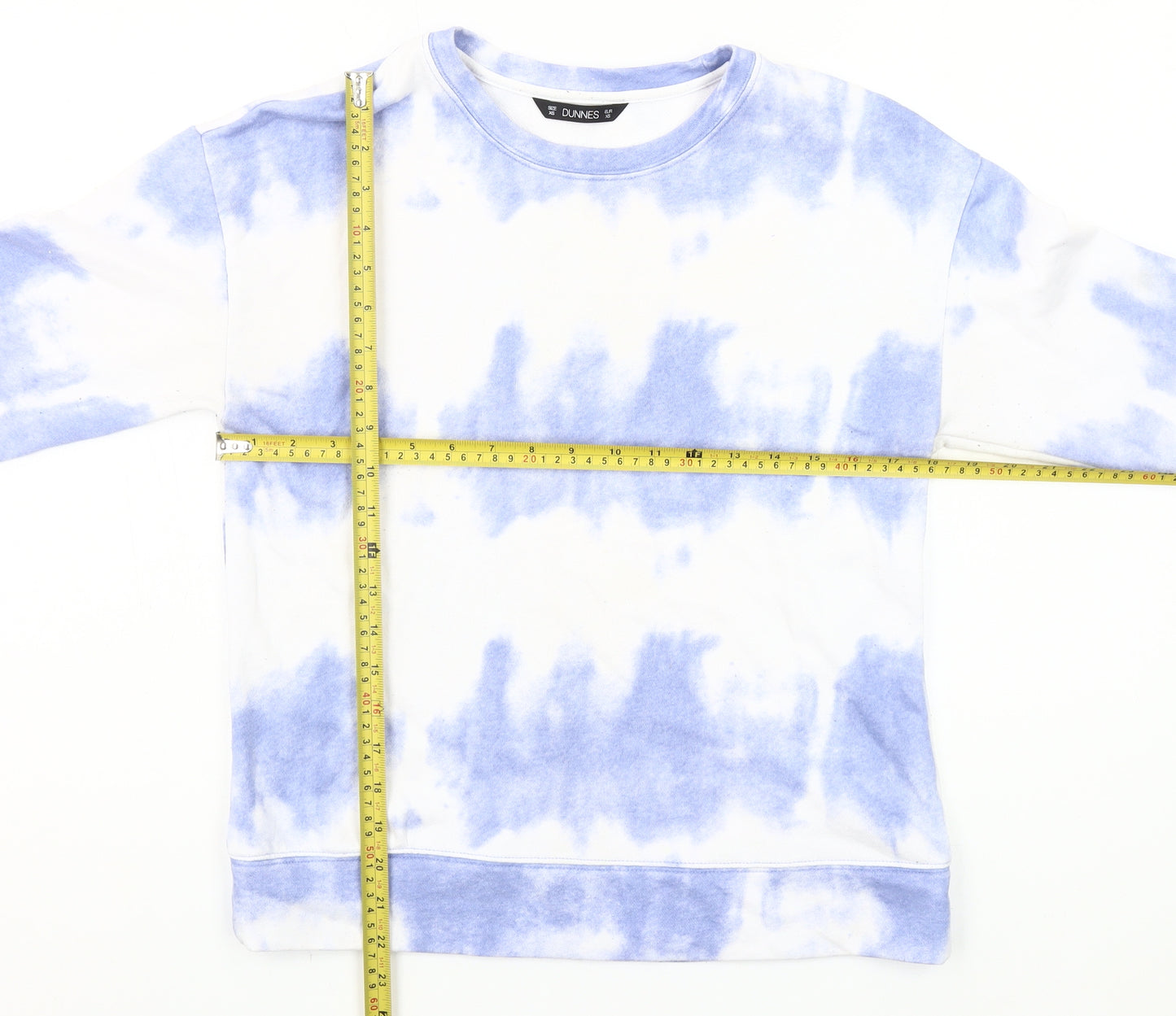 Dunnes Women Blue Tie-Dye Crew Neck Pullover Sweatshirt XS