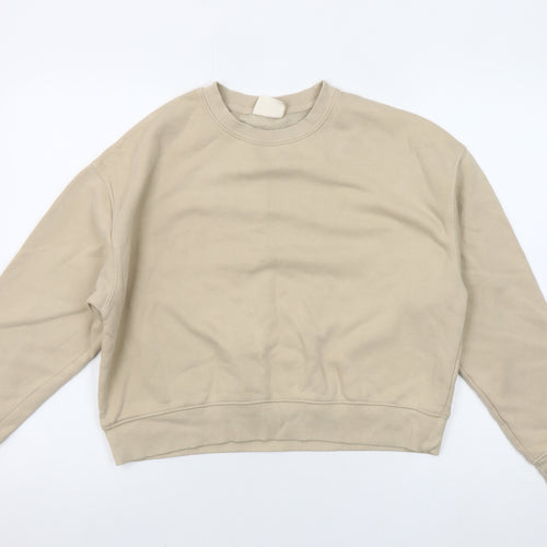 Pull & Bear Womens Beige Cotton Blend Crew Neck Sweatshirt Size M