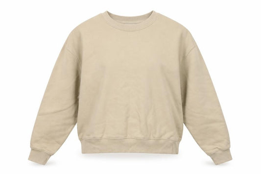 Front view of Pull&Bear women’s beige cotton blend crew neck sweatshirt, size M