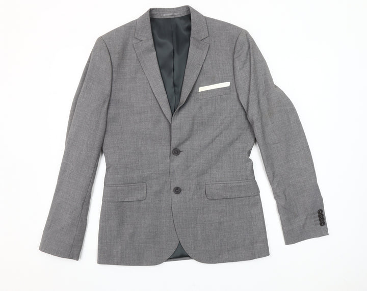 H&M Men's Grey Slim Fit Suit Jacket 36R Classic Two Button