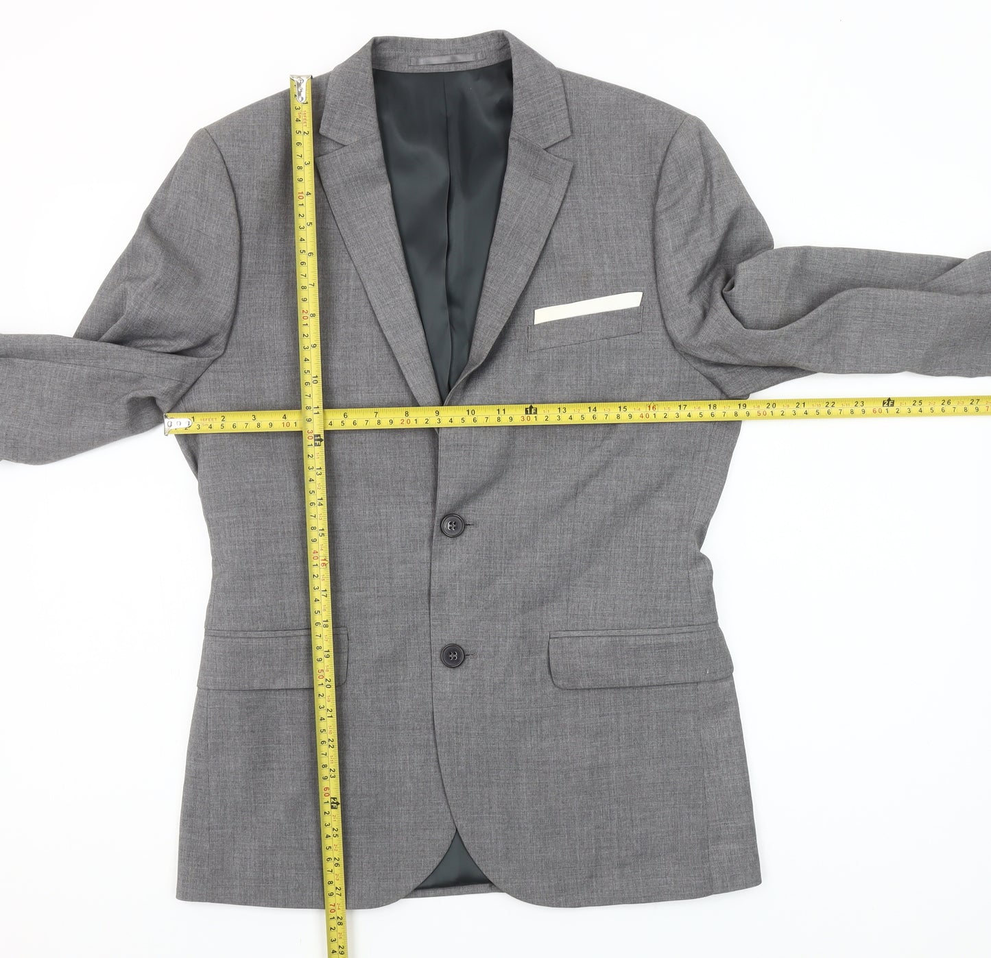 H&M Men's Grey Slim Fit Suit Jacket 36R Classic Two Button