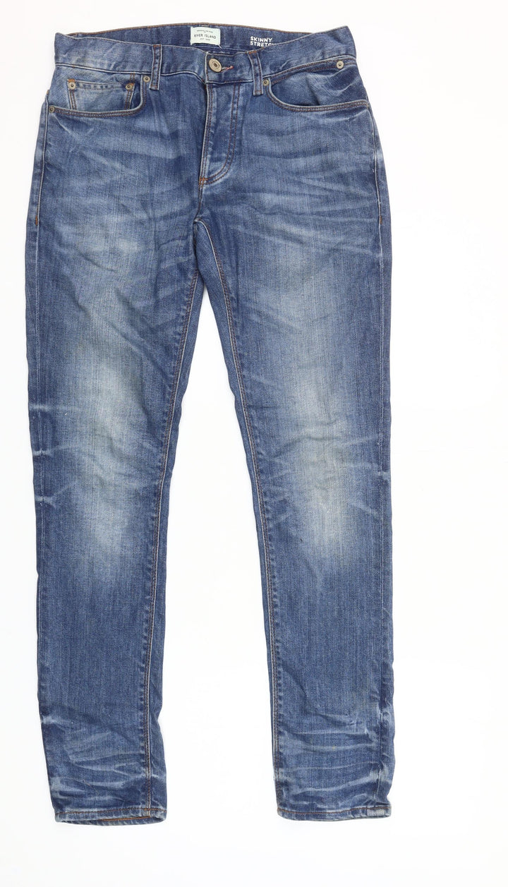 River Island Men's Blue Skinny Jeans Size 28W 32L Denim Stretch