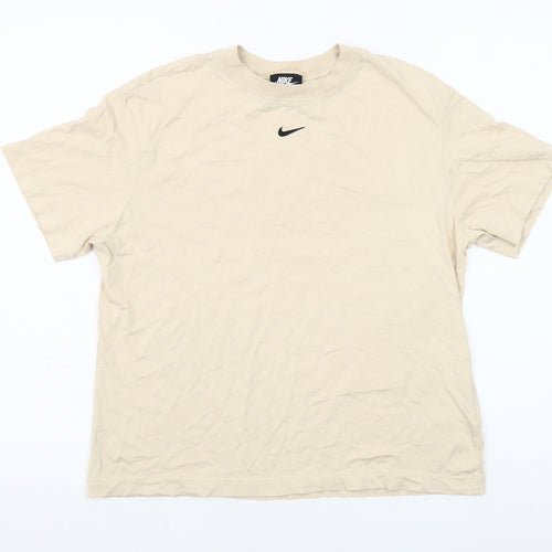 Nike Women Beige Small Basic Cotton Short Sleeve T-Shirt