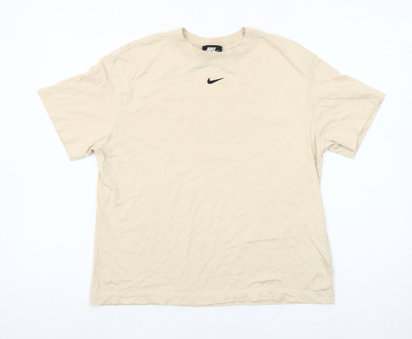 Nike Women Beige Small Basic Cotton Short Sleeve T-Shirt