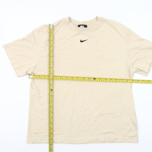 Nike Women Beige Small Basic Cotton Short Sleeve T-Shirt