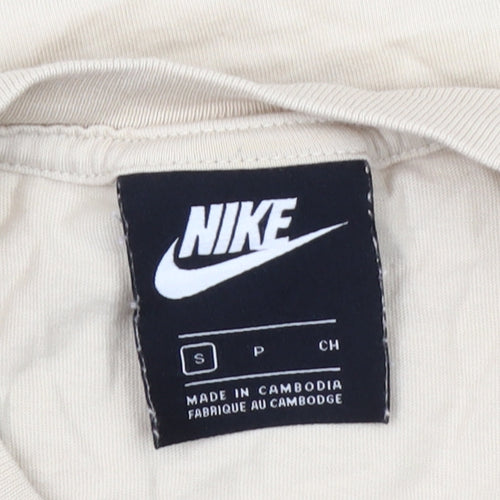 Nike Women Beige Small Basic Cotton Short Sleeve T-Shirt