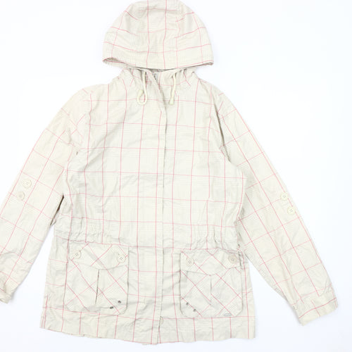 Paco Collection Women Beige Checked Hooded Mid-Length Jacket M
