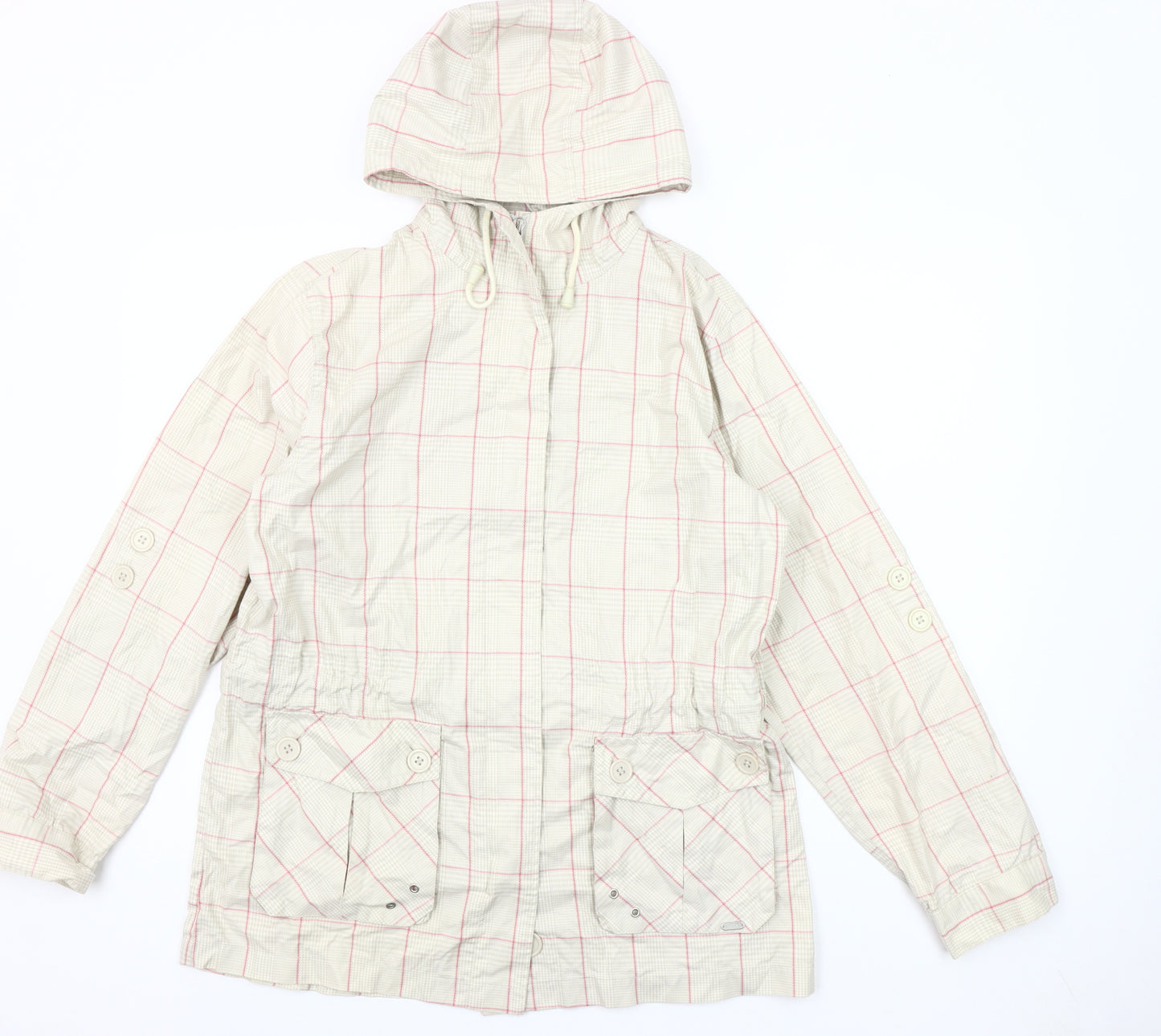 Paco Collection Women Beige Checked Hooded Mid-Length Jacket M