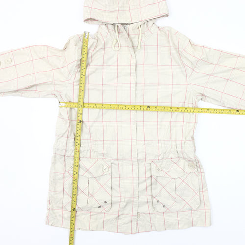 Paco Collection Women Beige Checked Hooded Mid-Length Jacket M