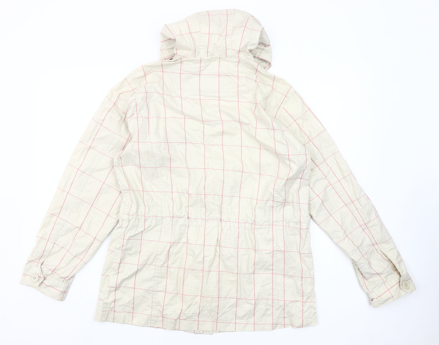 Paco Collection Women Beige Checked Hooded Mid-Length Jacket M
