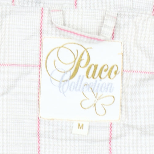 Paco Collection Women Beige Checked Hooded Mid-Length Jacket M