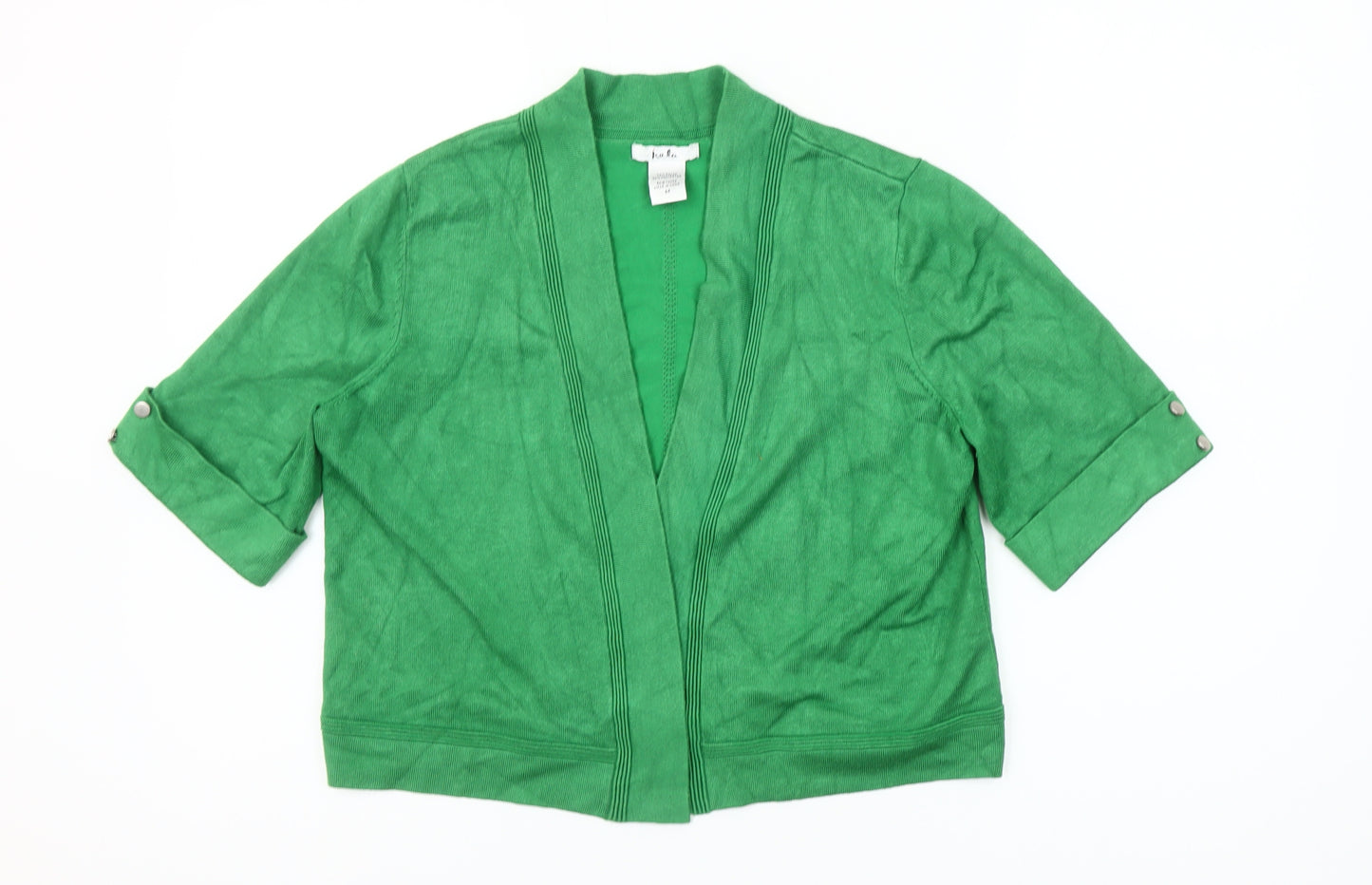 Isela Women Green M Open Cardigan 3/4 Sleeve Rayon Blend