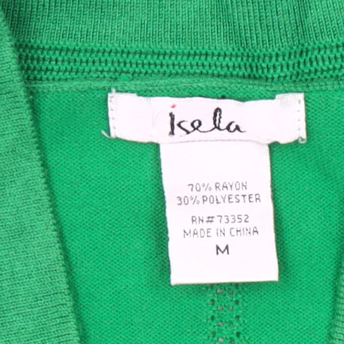 Isela Women Green M Open Cardigan 3/4 Sleeve Rayon Blend