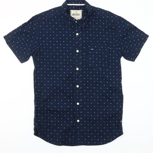 Diesel Men's Blue Short Sleeve Cotton Button-Up Casual Shirt S