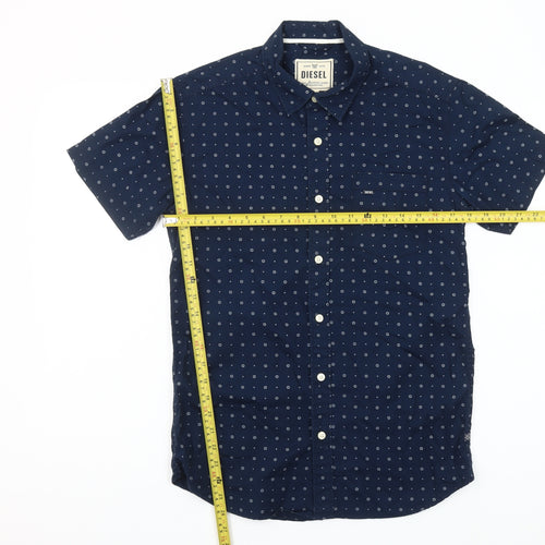 Diesel Men's Blue Short Sleeve Cotton Button-Up Casual Shirt S