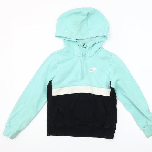 Nike Girls Blue Colourblock 1/4 Zip Hoodie XS 7-8 Years