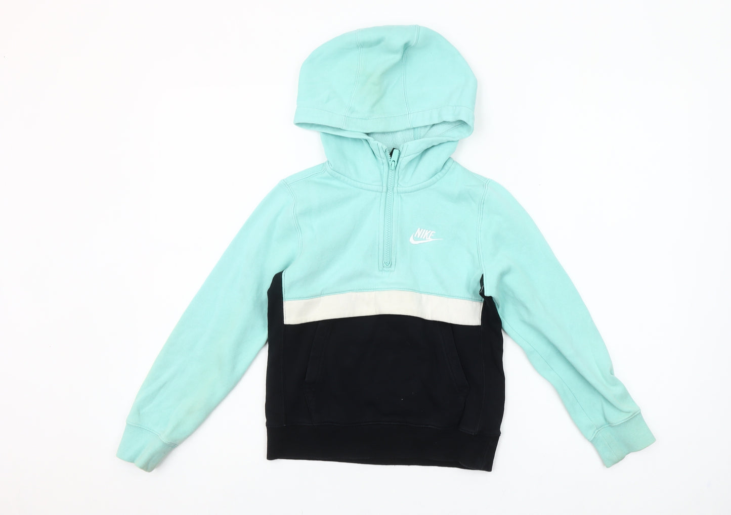 Nike Girls Blue Colourblock 1/4 Zip Hoodie XS 7-8 Years