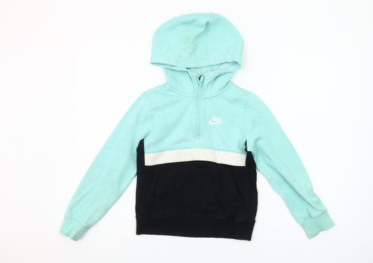 Nike Girls Blue Colourblock 1/4 Zip Hoodie XS 7-8 Years