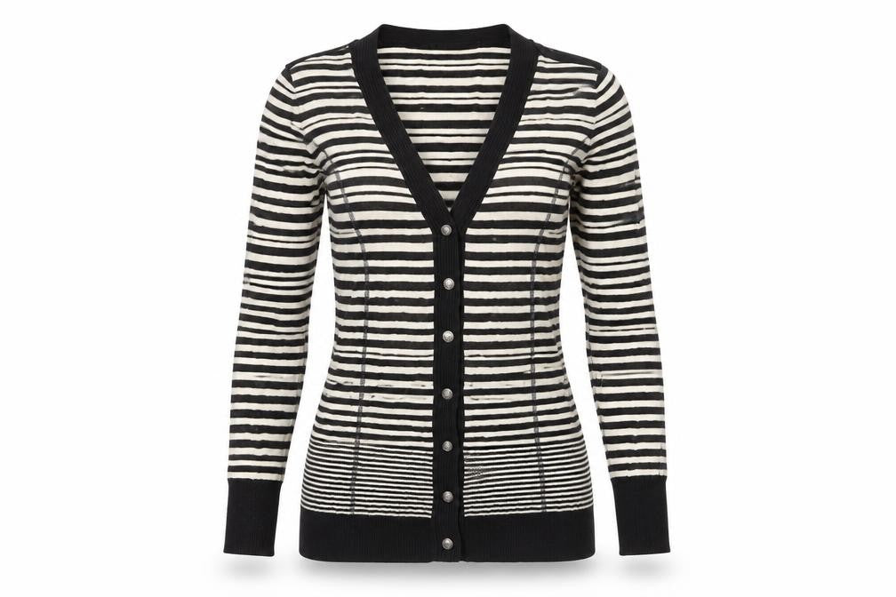 MaxMara Weekend Women’s Black Stripe V-Neck Long Sleeve Cardigan M