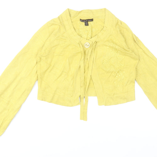 Anna Scott Women Yellow Embroidered Lightweight Cardigan Size 12