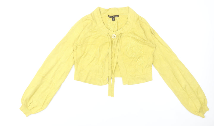Anna Scott Women Yellow Embroidered Lightweight Cardigan Size 12