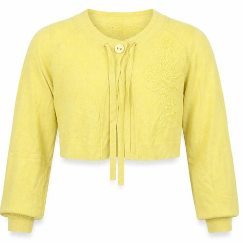Anna Scott Women Yellow Embroidered Lightweight Cardigan Size 12