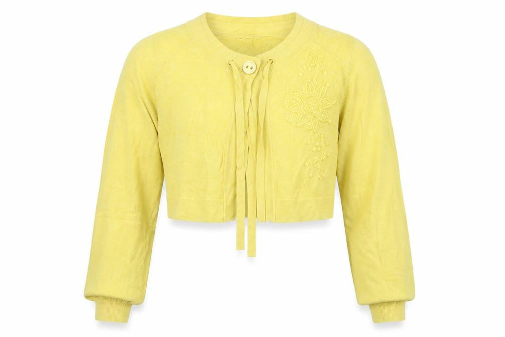 Anna Scott Women Yellow Embroidered Lightweight Cardigan Size 12