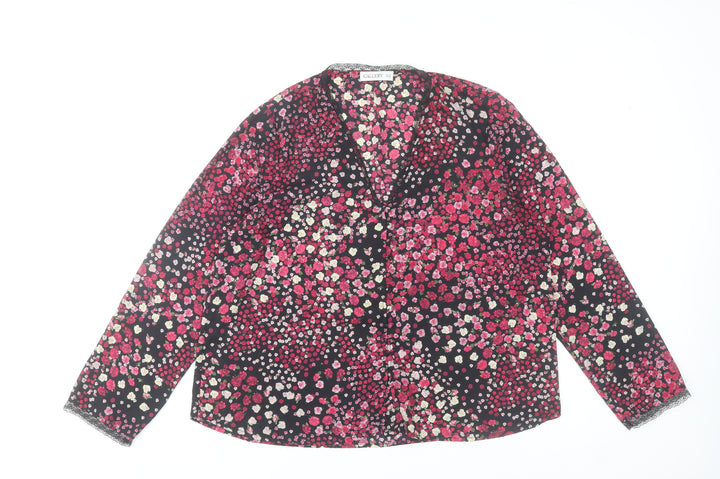 Gallery Women’s Multicoloured Floral Long Sleeve V-Neck Blouse Size 14