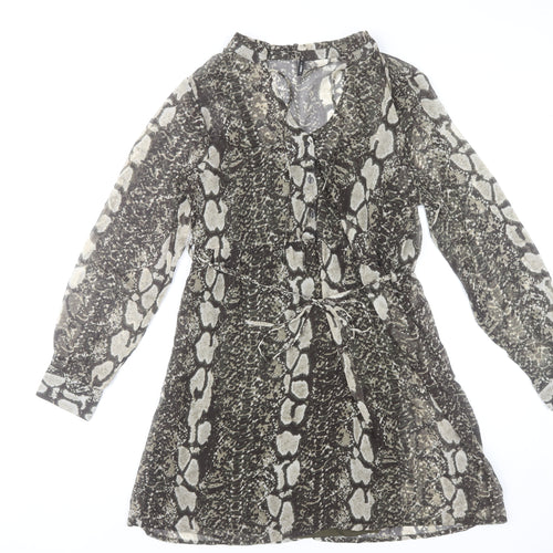 ONLY Women's Brown Snake Print Shirt Dress Size M Long Sleeve