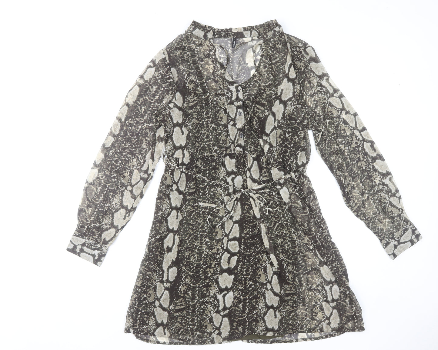 ONLY Women's Brown Snake Print Shirt Dress Size M Long Sleeve