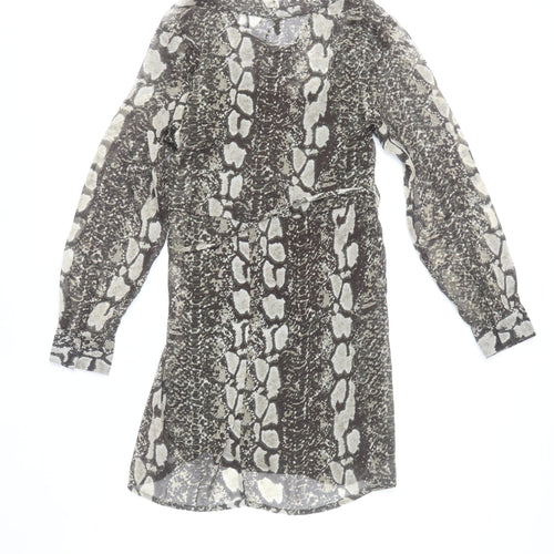 ONLY Women's Brown Snake Print Shirt Dress Size M Long Sleeve