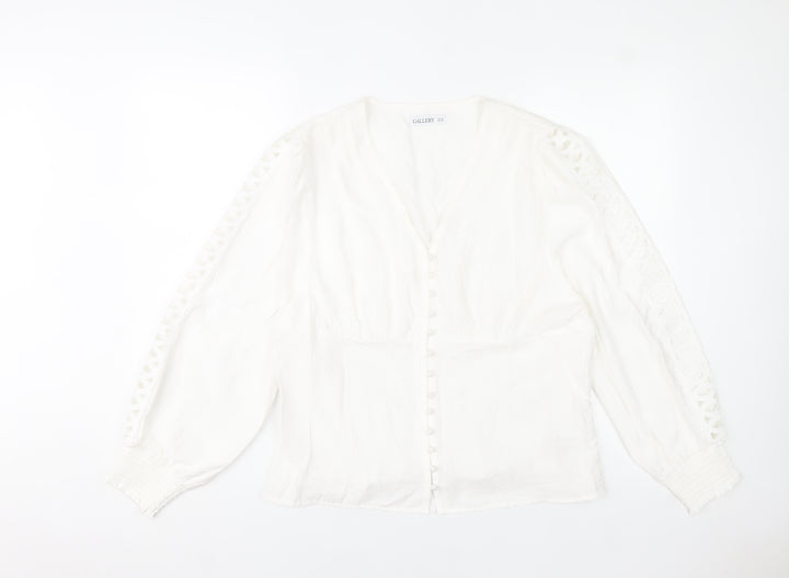 Gallery Women’s White Viscose Tunic Blouse Size 18 Long Sleeve