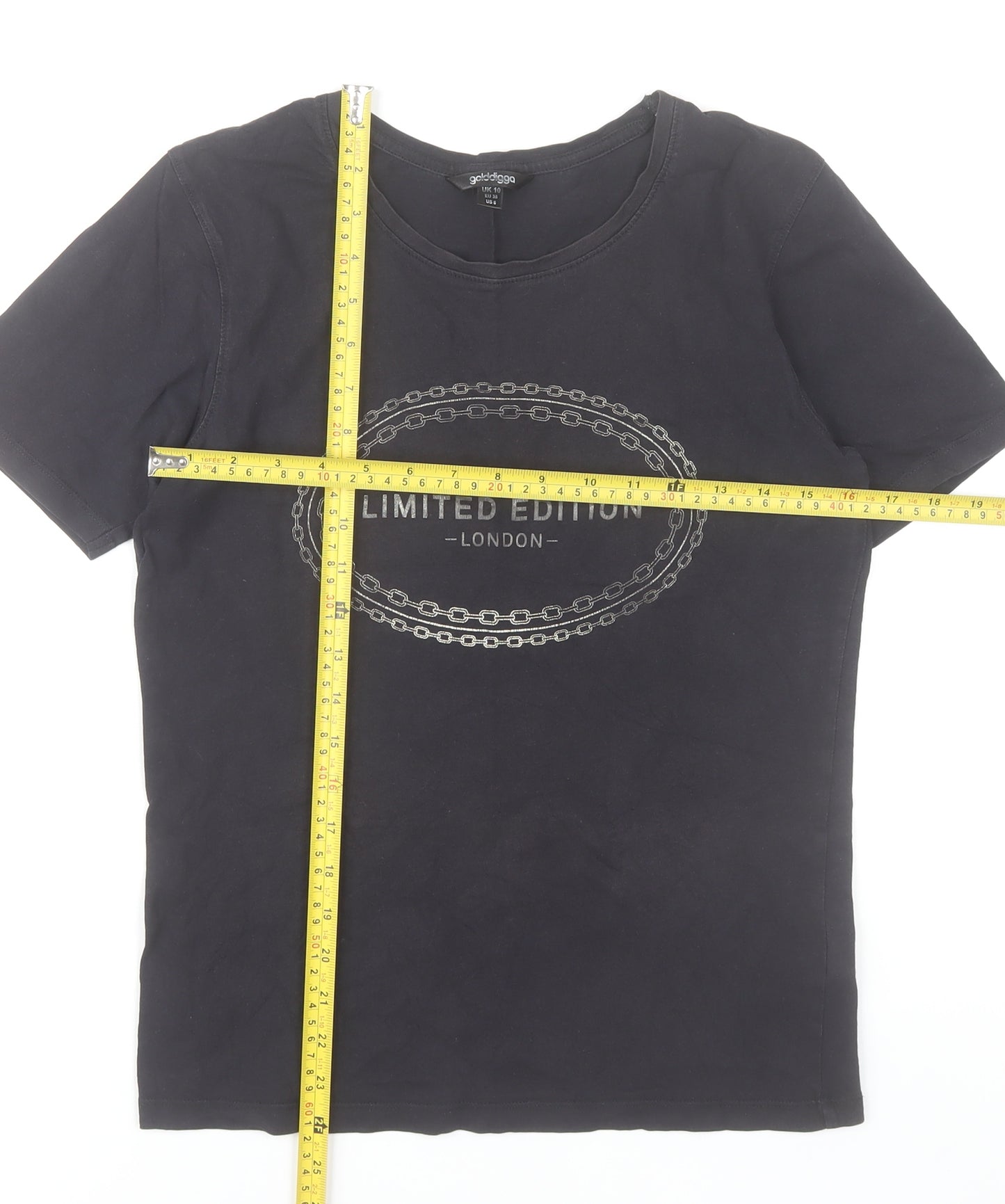 Golddigga Womens Black Cotton Limited Edition London T-Shirt UK 10