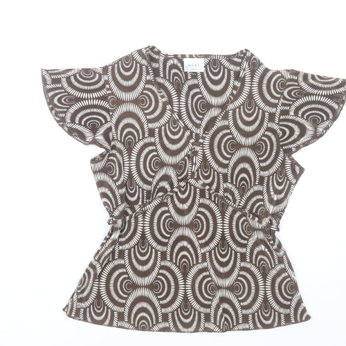 Next Womens Brown Geometric Wrap Blouse UK 14 Short Sleeve