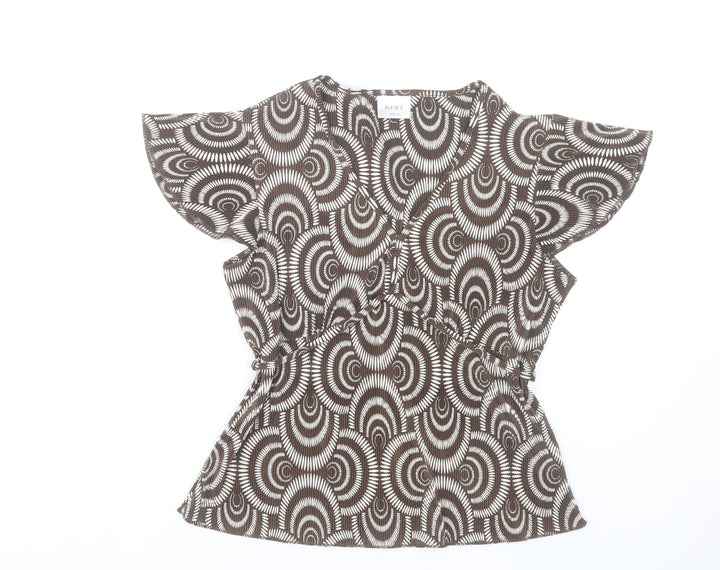 Next Womens Brown Geometric Wrap Blouse UK 14 Short Sleeve