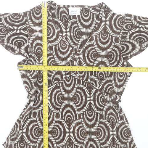 Next Womens Brown Geometric Wrap Blouse UK 14 Short Sleeve