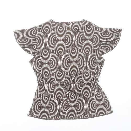 Next Womens Brown Geometric Wrap Blouse UK 14 Short Sleeve