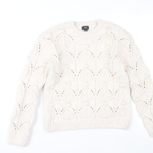 River Island Girls Ivory Knit Jumper 11-12 Years Acrylic Blend Winter Pullover