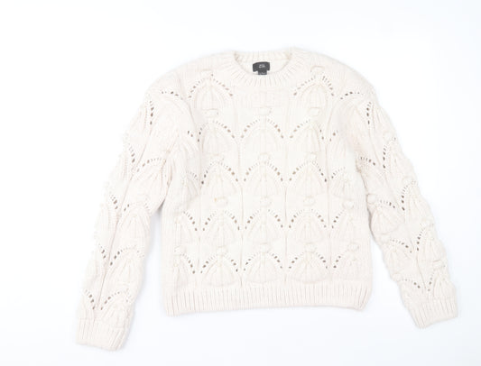 River Island Girls Ivory Knit Jumper 11-12 Years Acrylic Blend Winter Pullover