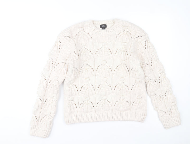 River Island Girls Ivory Knit Jumper 11-12 Years Acrylic Blend Winter Pullover