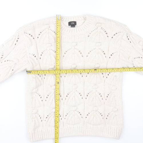 River Island Girls Ivory Knit Jumper 11-12 Years Acrylic Blend Winter Pullover