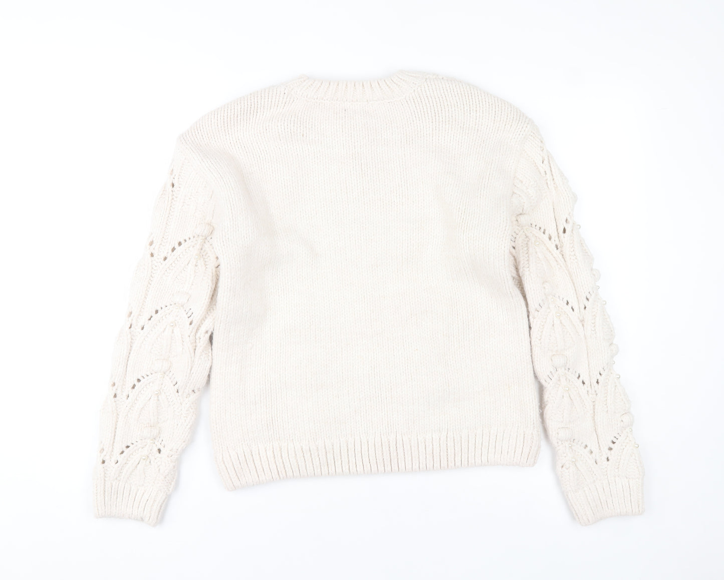 River Island Girls Ivory Knit Jumper 11-12 Years Acrylic Blend Winter Pullover