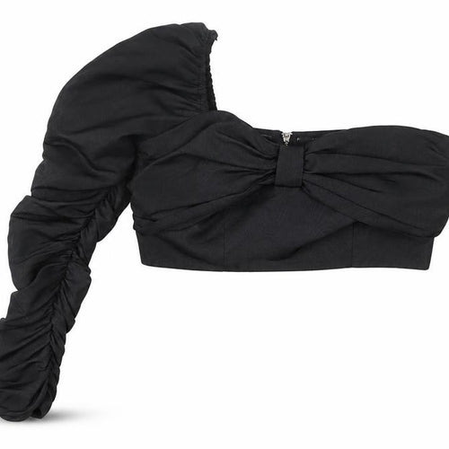 River Island Women’s Black One Shoulder Bow Cropped Blouse UK 10