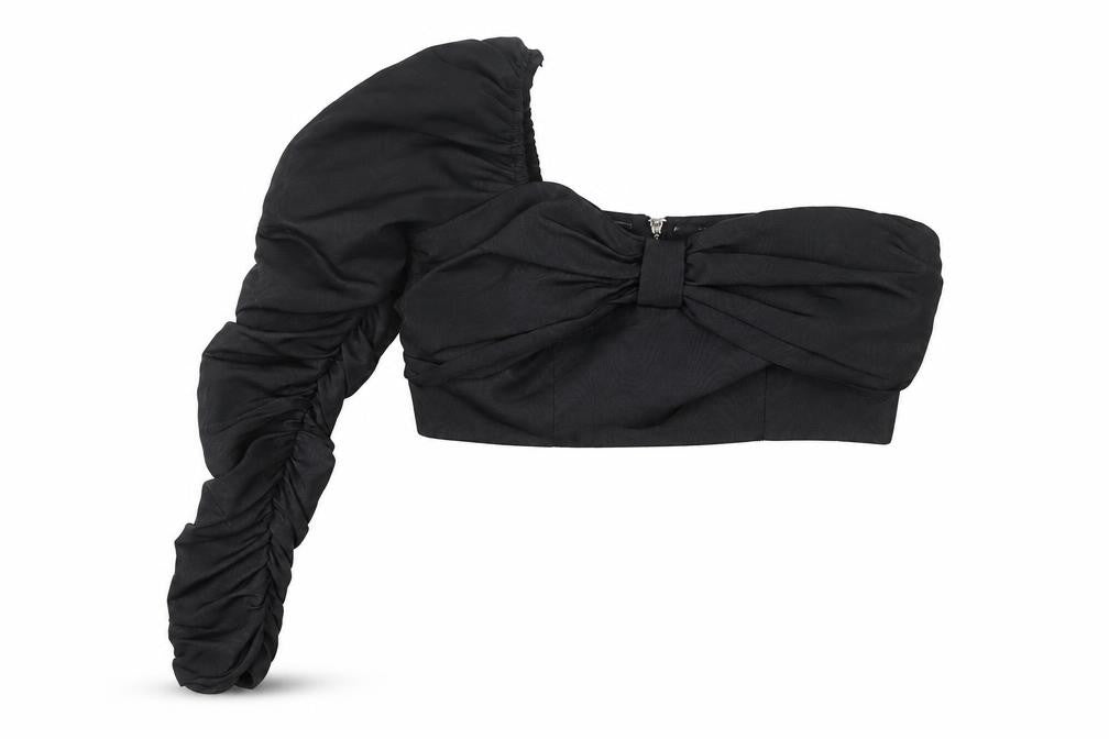River Island Women’s Black One Shoulder Bow Cropped Blouse UK 10